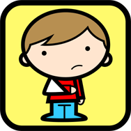 A cartoon of a child with his arm in a sling.